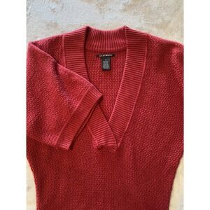 Lucky‎ Brand Sweater Womens Sz M Red Short Sleeve V Neck Angora Cashmere Blend